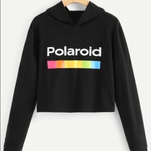 🛍3/$20 Polaroid black logo cropped hoodie size small